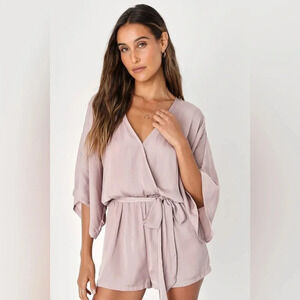 Lulus Ain't It Grand Mauve Satin Surplice Romper size M